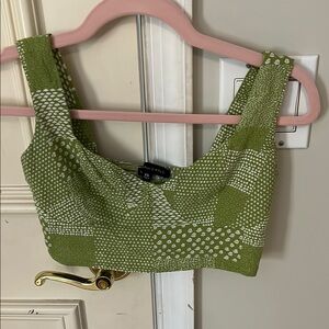 Green and White Patterned Crop Top